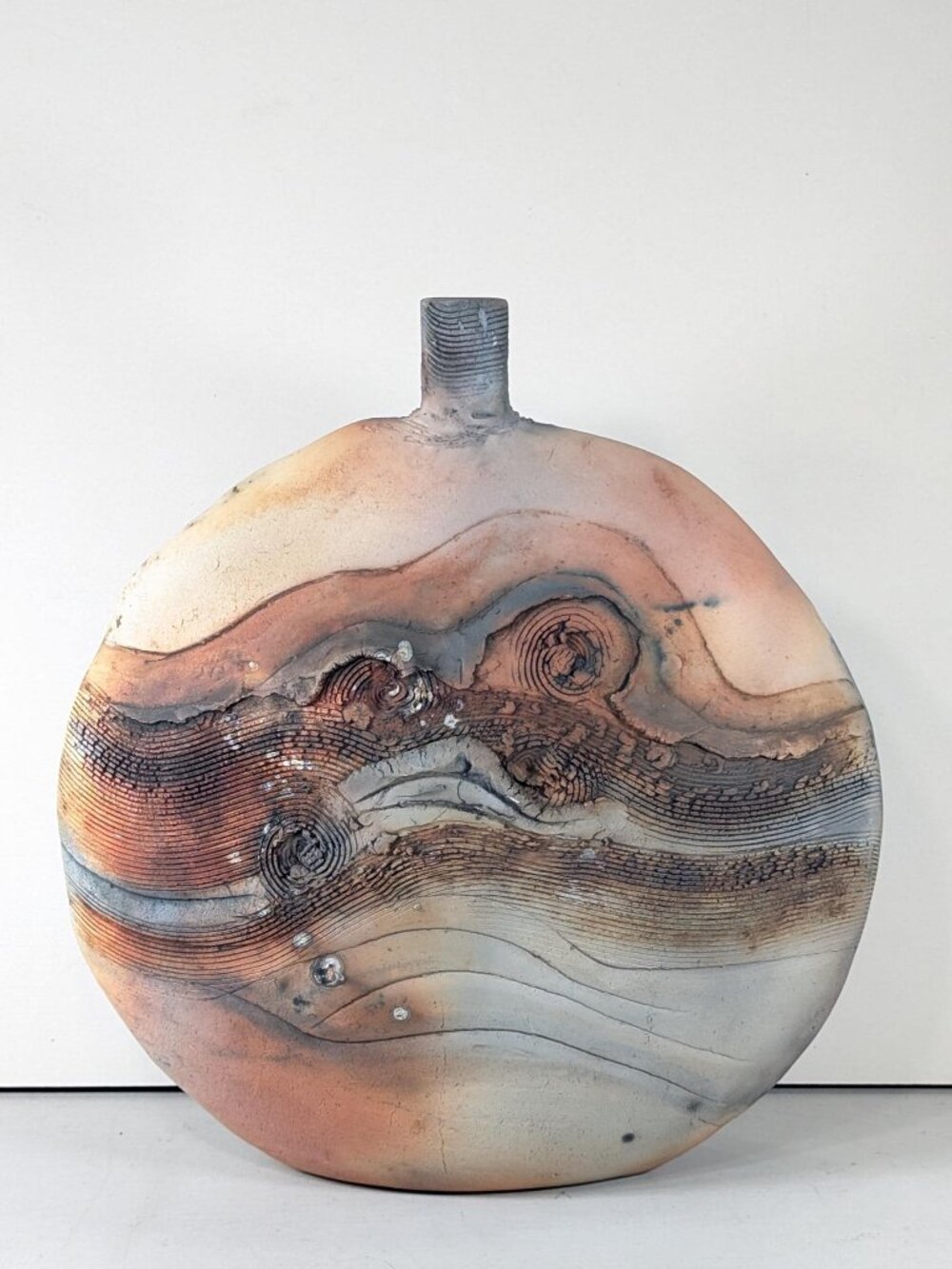 Large 13.5" Raku Ware Art Pottery Vase, wabi sabi home decor